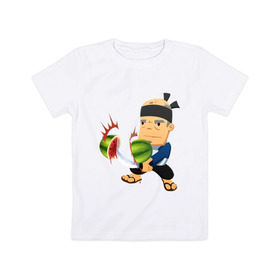 Детская футболка хлопок с принтом Fruit Ninja в Белгороде, 100% хлопок | круглый вырез горловины, полуприлегающий силуэт, длина до линии бедер | fruit ninja | игры | мобильные игры | ниньзя | фруктовый ниньзя | фрукты