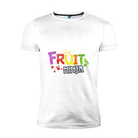 Мужская футболка премиум с принтом Fruit Ninja в Белгороде, 92% хлопок, 8% лайкра | приталенный силуэт, круглый вырез ворота, длина до линии бедра, короткий рукав | fruit ninja | игры | мобильные игры | ниньзя | фруктовый ниньзя | фрукты