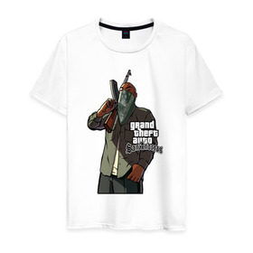 Мужская футболка хлопок с принтом GTA San Andreas в Белгороде, 100% хлопок | прямой крой, круглый вырез горловины, длина до линии бедер, слегка спущенное плечо. | gta | gta san andreas | gtasa | мобильные игры