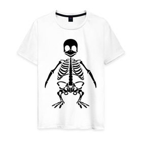 Мужская футболка хлопок с принтом Пингвин скелет в Белгороде, 100% хлопок | прямой крой, круглый вырез горловины, длина до линии бедер, слегка спущенное плечо. | пингвин | скелет