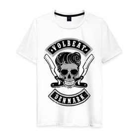 Мужская футболка хлопок с принтом Volbeat в Белгороде, 100% хлопок | прямой крой, круглый вырез горловины, длина до линии бедер, слегка спущенное плечо. | denmark | kubana | volbeat | бритвы | кубана | олдскул | рок | рокабилли | с группами | череп