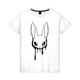 Женская футболка хлопок с принтом Голова зайца в Белгороде, 100% хлопок | прямой крой, круглый вырез горловины, длина до линии бедер, слегка спущенное плечо | голова зайца | животные | зайка | заяц | прикольные картинки