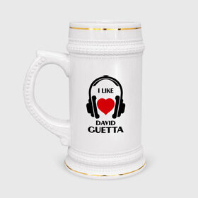 Кружка пивная с принтом Мне нравится David Guetta в Белгороде,  керамика (Материал выдерживает высокую температуру, стоит избегать резкого перепада температур) |  объем 630 мл | david guetta | dj | rnb | клубные | мне нравится | музыка | сердечко