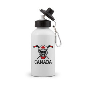Бутылка спортивная с принтом Canada (Канадский хоккей) в Белгороде, металл | емкость — 500 мл, в комплекте две пластиковые крышки и карабин для крепления | canada | канадский | клюшка | спорт | хоккей | шайба