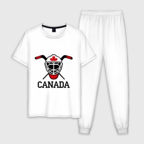 Мужская пижама хлопок с принтом Canada (Канадский хоккей) в Белгороде, 100% хлопок | брюки и футболка прямого кроя, без карманов, на брюках мягкая резинка на поясе и по низу штанин
 | canada | канадский | клюшка | спорт | хоккей | шайба