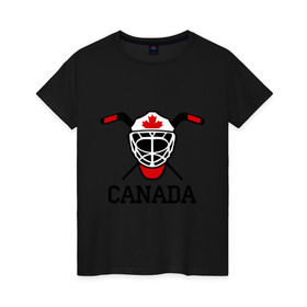 Женская футболка хлопок с принтом Canada (Канадский хоккей) в Белгороде, 100% хлопок | прямой крой, круглый вырез горловины, длина до линии бедер, слегка спущенное плечо | canada | канадский | клюшка | спорт | хоккей | шайба