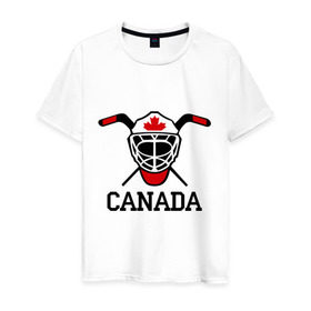 Мужская футболка хлопок с принтом Canada (Канадский хоккей) в Белгороде, 100% хлопок | прямой крой, круглый вырез горловины, длина до линии бедер, слегка спущенное плечо. | canada | канадский | клюшка | спорт | хоккей | шайба