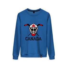 Женский свитшот хлопок с принтом Canada (Канадский хоккей) в Белгороде, 100% хлопок | прямой крой, круглый вырез, на манжетах и по низу широкая трикотажная резинка  | canada | канадский | клюшка | спорт | хоккей | шайба