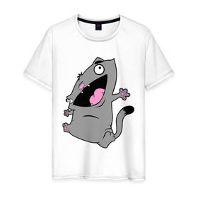 Мужская футболка хлопок с принтом Веселый кот. в Белгороде, 100% хлопок | прямой крой, круглый вырез горловины, длина до линии бедер, слегка спущенное плечо. | 