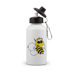 Бутылка спортивная с принтом Пчёлка в Белгороде, металл | емкость — 500 мл, в комплекте две пластиковые крышки и карабин для крепления | животные | прикольные картинки | пчёлка | шмель
