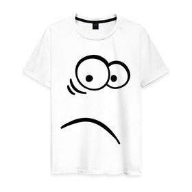 Мужская футболка хлопок с принтом Ошеломленная рожица в Белгороде, 100% хлопок | прямой крой, круглый вырез горловины, длина до линии бедер, слегка спущенное плечо. | smile | прикольная мордочка | рожа | рожица | смайл | смайлик | удивленная рожица