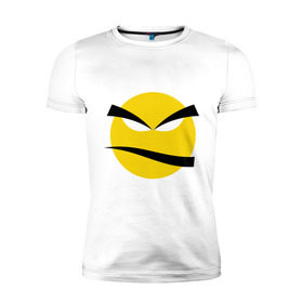 Мужская футболка премиум с принтом Злой смайлик в Белгороде, 92% хлопок, 8% лайкра | приталенный силуэт, круглый вырез ворота, длина до линии бедра, короткий рукав | bad | smile | yellow | грозный | желтый | злой | смайл | смайлик