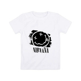 Детская футболка хлопок с принтом Смайл NIRVANA в Белгороде, 100% хлопок | круглый вырез горловины, полуприлегающий силуэт, длина до линии бедер | kurt cobain | nirvana | rock | курт кобейн | нирвана | подарок | рожа | рожица | рок | смайл | смайлик | улыбка