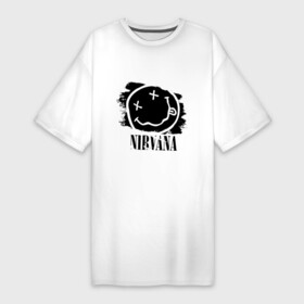 Платье-футболка хлопок с принтом Смайл NIRVANA в Белгороде,  |  | kurt cobain | nirvana | rock | курт кобейн | нирвана | подарок | рожа | рожица | рок | смайл | смайлик | улыбка
