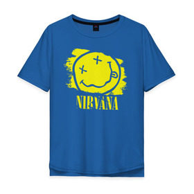 Мужская футболка хлопок Oversize с принтом смайл NIRVANA в Белгороде, 100% хлопок | свободный крой, круглый ворот, “спинка” длиннее передней части | kurt cobain | nirvana | rock | курт кобейн | нирвана | рожица | рок | смайл | смайлик | улыбка