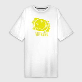 Платье-футболка хлопок с принтом смайл NIRVANA в Белгороде,  |  | kurt cobain | nirvana | rock | курт кобейн | нирвана | рожица | рок | смайл | смайлик | улыбка
