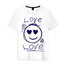 Мужская футболка хлопок с принтом Смайл Love в Белгороде, 100% хлопок | прямой крой, круглый вырез горловины, длина до линии бедер, слегка спущенное плечо. | 