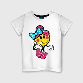 Детская футболка хлопок с принтом Девочка смайл в Белгороде, 100% хлопок | круглый вырез горловины, полуприлегающий силуэт, длина до линии бедер | Тематика изображения на принте: девочка смайл | милашка | смайл | смайлик