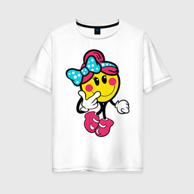 Женская футболка хлопок Oversize с принтом Девочка смайл в Белгороде, 100% хлопок | свободный крой, круглый ворот, спущенный рукав, длина до линии бедер
 | девочка смайл | милашка | смайл | смайлик