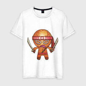 Мужская футболка хлопок с принтом глянцевая печенюха ниндзя в Белгороде, 100% хлопок | прямой крой, круглый вырез горловины, длина до линии бедер, слегка спущенное плечо. | ниндзя | человечки