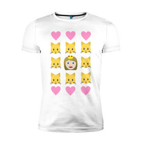 Мужская футболка премиум с принтом Кошатница в Белгороде, 92% хлопок, 8% лайкра | приталенный силуэт, круглый вырез ворота, длина до линии бедра, короткий рукав | emojin | happy family | котики | коты | кошатница | смайлы | эмоджин