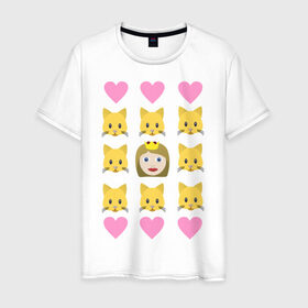 Мужская футболка хлопок с принтом Кошатница в Белгороде, 100% хлопок | прямой крой, круглый вырез горловины, длина до линии бедер, слегка спущенное плечо. | emojin | happy family | котики | коты | кошатница | смайлы | эмоджин