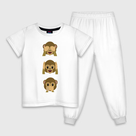 Детская пижама хлопок с принтом Не вижу, не слышу, не скажу в Белгороде, 100% хлопок |  брюки и футболка прямого кроя, без карманов, на брюках мягкая резинка на поясе и по низу штанин
 | emojin | обезьяны | эмоджин