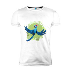 Мужская футболка премиум с принтом Жемчужинка в Белгороде, 92% хлопок, 8% лайкра | приталенный силуэт, круглый вырез ворота, длина до линии бедра, короткий рукав | ара | жемчужинка | мультик | мяльтяшки | птица | рио | рио 2 | синий попугай