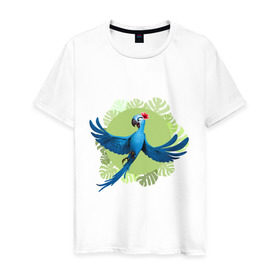 Мужская футболка хлопок с принтом Жемчужинка в Белгороде, 100% хлопок | прямой крой, круглый вырез горловины, длина до линии бедер, слегка спущенное плечо. | ара | жемчужинка | мультик | мяльтяшки | птица | рио | рио 2 | синий попугай