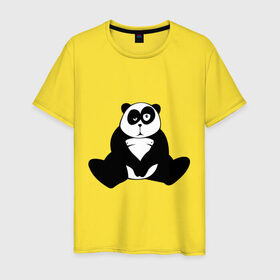 Мужская футболка хлопок с принтом Уставшая панда в Белгороде, 100% хлопок | прямой крой, круглый вырез горловины, длина до линии бедер, слегка спущенное плечо. | панда
