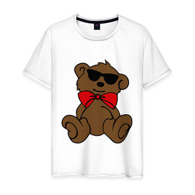 Мужская футболка хлопок с принтом Плюшевый мишка в очках в Белгороде, 100% хлопок | прямой крой, круглый вырез горловины, длина до линии бедер, слегка спущенное плечо. | teddy bear | бант | девушкам | мишка | плюшевый мишка в очках