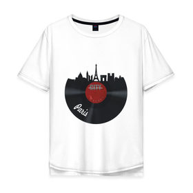 Мужская футболка хлопок Oversize с принтом Париж, черный винил в Белгороде, 100% хлопок | свободный крой, круглый ворот, “спинка” длиннее передней части | башня | париж | пластинка | франция | черный винил