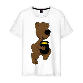 Мужская футболка хлопок с принтом Мишка с медом в Белгороде, 100% хлопок | прямой крой, круглый вырез горловины, длина до линии бедер, слегка спущенное плечо. | животные | мед | медвежонок | мишка | мишка с медом