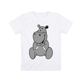 Детская футболка хлопок с принтом Бегемотик в Белгороде, 100% хлопок | круглый вырез горловины, полуприлегающий силуэт, длина до линии бедер | бегемотик | болото | животные