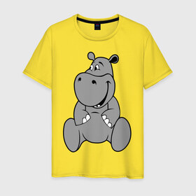 Мужская футболка хлопок с принтом Бегемотик в Белгороде, 100% хлопок | прямой крой, круглый вырез горловины, длина до линии бедер, слегка спущенное плечо. | бегемотик | болото | животные
