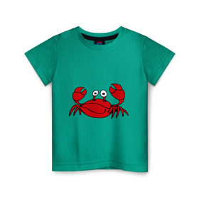 Детская футболка хлопок с принтом Краб в Белгороде, 100% хлопок | круглый вырез горловины, полуприлегающий силуэт, длина до линии бедер | еда | животные | краб | море | пляж | рак