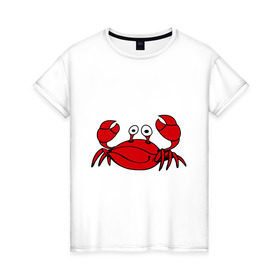 Женская футболка хлопок с принтом Краб в Белгороде, 100% хлопок | прямой крой, круглый вырез горловины, длина до линии бедер, слегка спущенное плечо | еда | животные | краб | море | пляж | рак