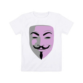 Детская футболка хлопок с принтом Маска Гая Фокса в Белгороде, 100% хлопок | круглый вырез горловины, полуприлегающий силуэт, длина до линии бедер | vendetta | вендетта | гай | маска | позитив | смайлы | тбили | теплый маска | фокс