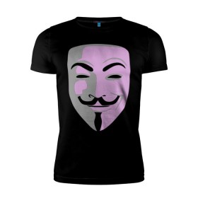 Мужская футболка премиум с принтом Маска Гая Фокса в Белгороде, 92% хлопок, 8% лайкра | приталенный силуэт, круглый вырез ворота, длина до линии бедра, короткий рукав | vendetta | вендетта | гай | маска | позитив | смайлы | тбили | теплый маска | фокс