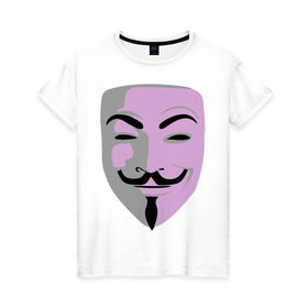 Женская футболка хлопок с принтом Маска Гая Фокса в Белгороде, 100% хлопок | прямой крой, круглый вырез горловины, длина до линии бедер, слегка спущенное плечо | vendetta | вендетта | гай | маска | позитив | смайлы | тбили | теплый маска | фокс