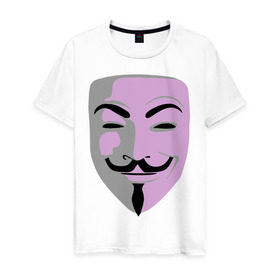 Мужская футболка хлопок с принтом Маска Гая Фокса в Белгороде, 100% хлопок | прямой крой, круглый вырез горловины, длина до линии бедер, слегка спущенное плечо. | Тематика изображения на принте: vendetta | вендетта | гай | маска | позитив | смайлы | тбили | теплый маска | фокс