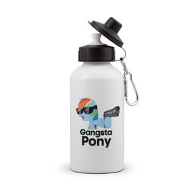Бутылка спортивная с принтом Gangsta pony в Белгороде, металл | емкость — 500 мл, в комплекте две пластиковые крышки и карабин для крепления | gangsta pony | my little pony | pony | брони | ганста пони | оружие | очки | пистолет | пони