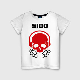 Детская футболка хлопок с принтом Sido в Белгороде, 100% хлопок | круглый вырез горловины, полуприлегающий силуэт, длина до линии бедер | sido | кости | музыка | наушники | черепа