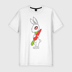 Мужская футболка премиум с принтом Зайка с морковкой в Белгороде, 92% хлопок, 8% лайкра | приталенный силуэт, круглый вырез ворота, длина до линии бедра, короткий рукав | животны | зайка с морковкой | займа | заяц | милый | морковка