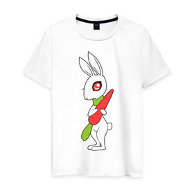 Мужская футболка хлопок с принтом Зайка с морковкой в Белгороде, 100% хлопок | прямой крой, круглый вырез горловины, длина до линии бедер, слегка спущенное плечо. | Тематика изображения на принте: животны | зайка с морковкой | займа | заяц | милый | морковка
