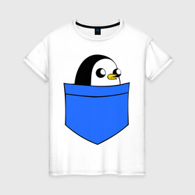 Женская футболка хлопок с принтом Пингвин в кармане в Белгороде, 100% хлопок | прямой крой, круглый вырез горловины, длина до линии бедер, слегка спущенное плечо | пингвин
