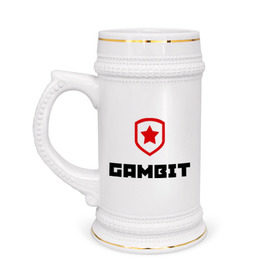 Кружка пивная с принтом Gambit в Белгороде,  керамика (Материал выдерживает высокую температуру, стоит избегать резкого перепада температур) |  объем 630 мл | Тематика изображения на принте: gambit | team | гамбит