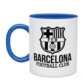 Кружка двухцветная с принтом Barcelona FC в Белгороде, керамика | объем — 330 мл, диаметр — 80 мм. Цветная ручка и кайма сверху, в некоторых цветах — вся внутренняя часть | barcelona | fc | fc barcelona | footbal club | барселона | лого | логотип | спорт | футбол | футбольный клуб