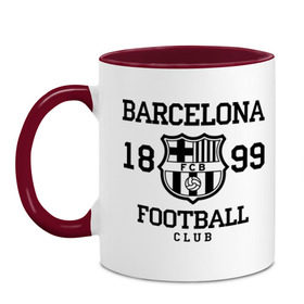 Кружка двухцветная с принтом Barcelona 1899 в Белгороде, керамика | объем — 330 мл, диаметр — 80 мм. Цветная ручка и кайма сверху, в некоторых цветах — вся внутренняя часть | barcelona | fc | fc barcelona | footbal club | барселона | лого | логотип | спорт | футбол | футбольный клуб