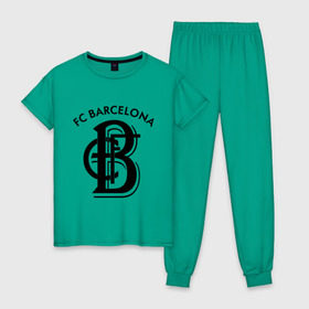 Женская пижама хлопок с принтом FC Barcelona в Белгороде, 100% хлопок | брюки и футболка прямого кроя, без карманов, на брюках мягкая резинка на поясе и по низу штанин | barcelona | fc | fc barcelona | footbal club | барселона | лого | логотип | спорт | футбол | футбольный клуб